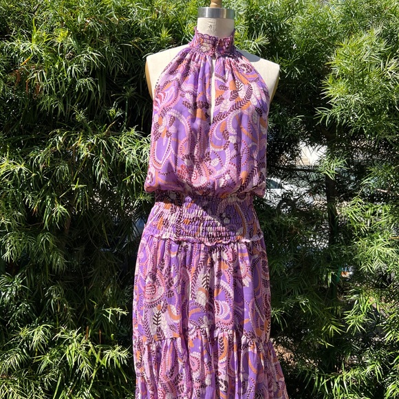 A.L.C. Dress, size 4, purple with tan, darker purple and cream leaf pattern - Picture 2 of 10